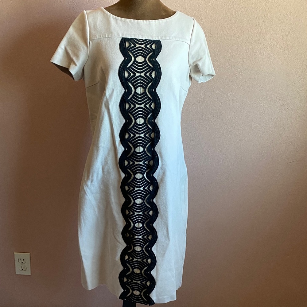 BODEN Tan Mini Dress with Black Lace Panel
